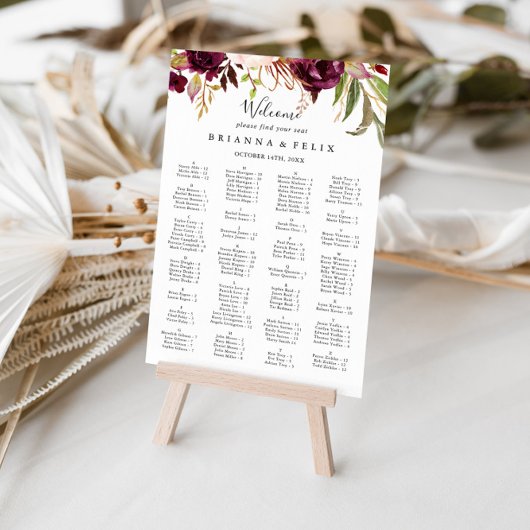 Rustic Boho Floral Alphabetical Seating Chart ポスター