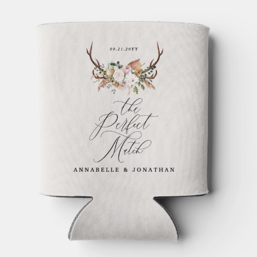 Rustic Boho Floral Antler Wedding Card & Gift 缶クーラー (裏面)