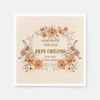 Rustic Boho Floral Christmas Napkins スタンダードカクテルナプキン