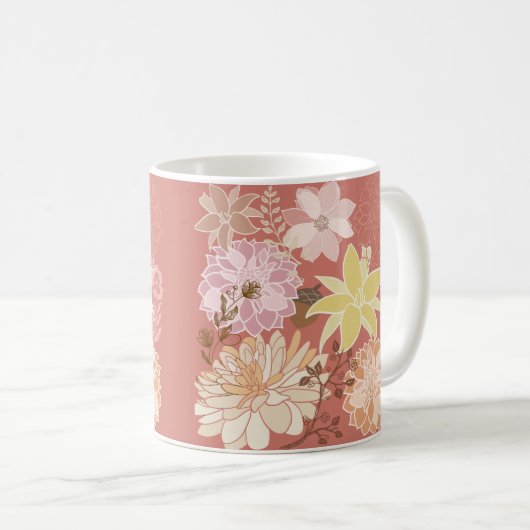 Rustic Boho Floral Pattern コーヒーマグカップ (正面右)