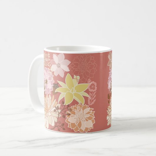 Rustic Boho Floral Pattern コーヒーマグカップ (正面左)