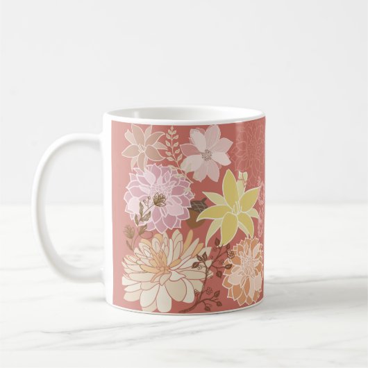 Rustic Boho Floral Pattern コーヒーマグカップ (左)