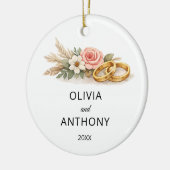 Rustic Boho Floral Pink Rose Wedding Name Ornament セラミックオーナメント (左)