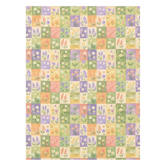Rustic Boho Green & Orange Quilt Floral Patchwork  テーブルクロス (正面)