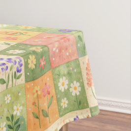 Rustic Boho Green & Orange Quilt Floral Patchwork  テーブルクロス
