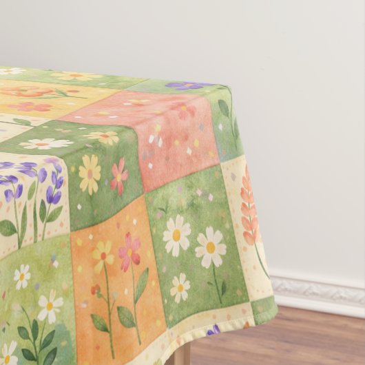 Rustic Boho Green & Orange Quilt Floral Patchwork  テーブルクロス (インサイチュ)