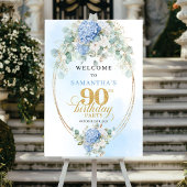 Rustic Boho Hydrangeas Gold 90th Birthday Welcome ポスター