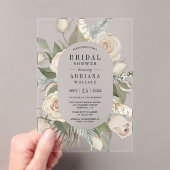 Rustic Boho Ivory Roses Sage Green Bridal Shower アクリル招待状 (インサイチュ (ポータブル))