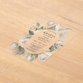 Rustic Boho Ivory Roses Sage Green Bridal Shower アクリル招待状 (レイダウン)