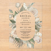 Rustic Boho Ivory Roses Sage Green Bridal Shower アクリル招待状 (正面)