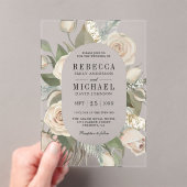 Rustic Boho Ivory Roses Sage Green Leaves Wedding アクリル招待状 (インサイチュ (ポータブル))