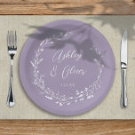 Rustic Boho Lavender Wildflower Botanical Wedding ペーパープレート<br><div class="desc">This elegant wedding paper plate features a beautiful lavender purple background with hand-drawn wildflower wreath and elegant typography in white. It's a perfect design for a rustic yet elegant wedding and coordinates with our Rustic Wildflowers collection... See the collection for more items!</div>