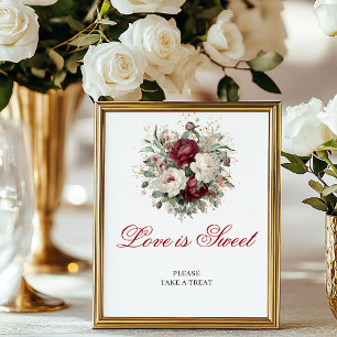 Rustic Boho Love is Sweet ブロッシュバーガンディーテーブルサイン ポスター