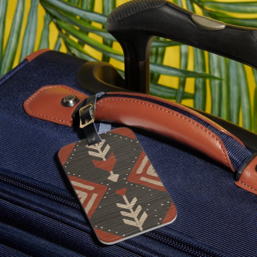 Rustic Boho Luggage Tag Terracotta Print ラゲッジタグ (正面インサイチュ1)