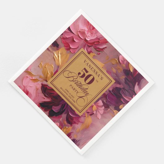 Rustic Boho Merlot Blush Gold 50th Birthday Napkin (コーナー)