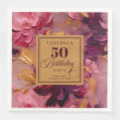 Rustic Boho Merlot Blush Gold 50th Birthday Napkin (正面)