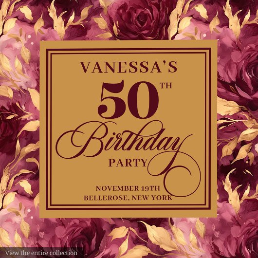 Rustic Boho Merlot Blush Gold 50th Birthday Napkin
