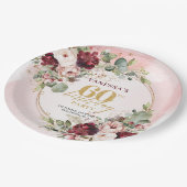Rustic Boho Merlot Blush Gold Floral Paper Plates ペーパープレート (アングル)