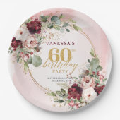 Rustic Boho Merlot Blush Gold Floral Paper Plates ペーパープレート (正面)