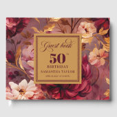 Rustic Boho Merlot Blush Gold Flowers 50th Bday ゲストブック (正面)