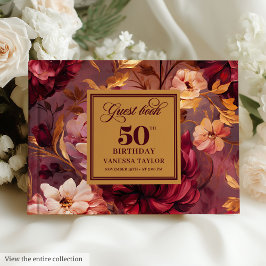 Rustic Boho Merlot Blush Gold Flowers 50th Bday ゲストブック