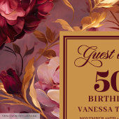 Rustic Boho Merlot Blush Gold Flowers 50th Bday ゲストブック