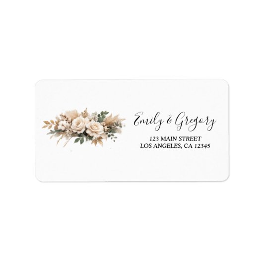 Rustic Boho Neutral Floral Wedding Address ラベル (正面)