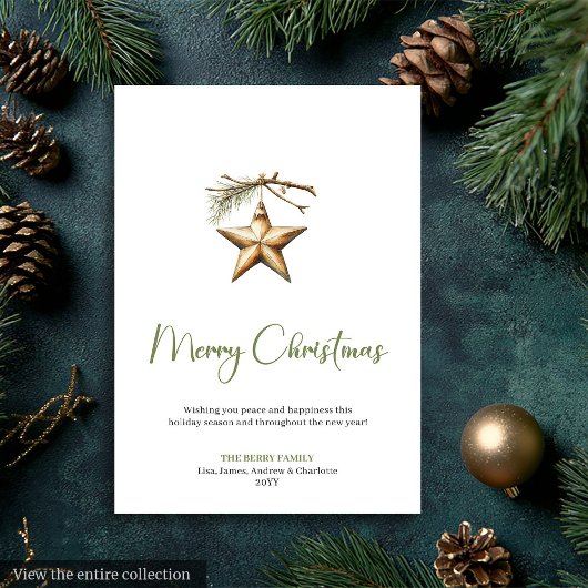 Rustic Boho Neutral Pine Wreath Christmas Greeting シーズンカード
