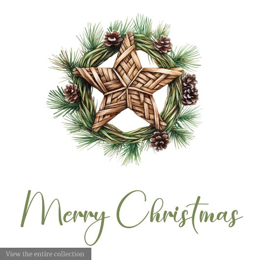 Rustic Boho Neutral Pine Wreath Christmas Greeting シーズンカード