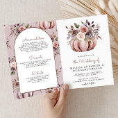 Rustic Boho Neutral Pumpkin Floral QR Code Wedding 招待状