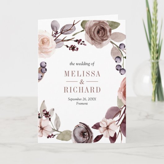 Rustic Boho Neutral Pumpkin Floral QR Code Wedding 招待状 (正面)