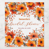 Rustic Boho Orange Bloom Berry Frame Bridal Shower ワインラベル (シングルラベル)