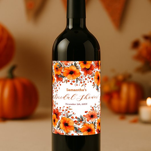 Rustic Boho Orange Bloom Berry Frame Bridal Shower ワインラベル