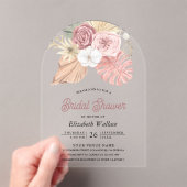 Rustic Boho Palm Dusty Pink Roses Bridal Shower アクリル招待状 (インサイチュ (ポータブル))
