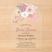 Rustic Boho Palm Dusty Pink Roses Bridal Shower アクリル招待状 (正面)