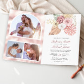 Rustic Boho Palm Dusty Pink Roses QR Code Wedding 招待状