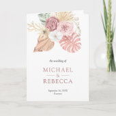 Rustic Boho Palm Dusty Pink Roses QR Code Wedding 招待状 (正面)