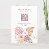Rustic Boho Palm Dusty Pink Roses QR Code Wedding 招待状 (裏面)