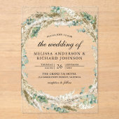 Rustic Boho Pampas Eucalyptus Wreath Wedding アクリル招待状 (正面)