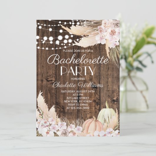 Rustic Boho Pampas Grass Bachelorette Party 招待状 (スタンド正面)