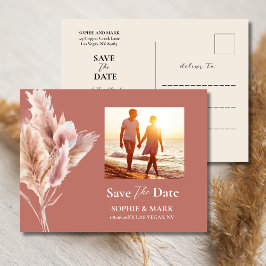 Rustic Boho Pampas Grass Save The Date Photo ポストカード