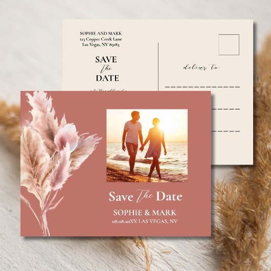 Rustic Boho Pampas Grass Save The Date Photo ポストカード