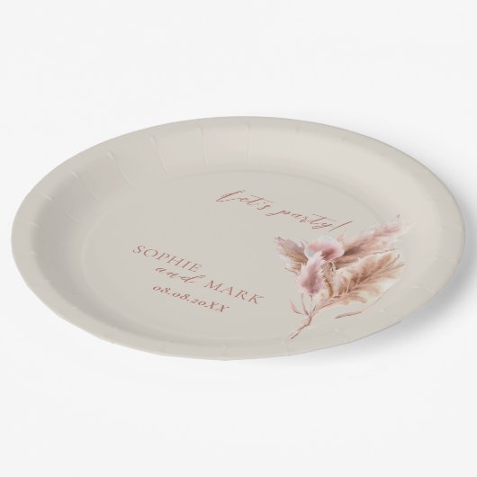 Rustic Boho Pampas Grass Wedding  ペーパープレート (アングル)