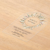 Rustic Boho Pampas Grass Wreath Ampersand Wedding アクリル招待状 (レイダウン)