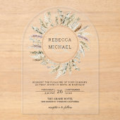 Rustic Boho Pampas Grass Wreath Ampersand Wedding アクリル招待状 (正面)