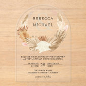 Rustic Boho Pampas Grass Wreath Dried Palm Wedding アクリル招待状 (正面)