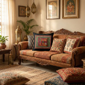 Rustic Boho Pattern Geometrical floral クッション