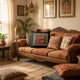 Rustic Boho Pattern Geometrical floral クッション