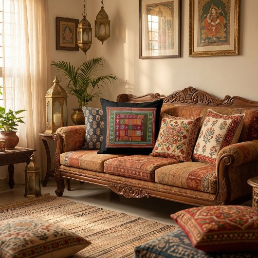 Rustic Boho Pattern Geometrical floral クッション