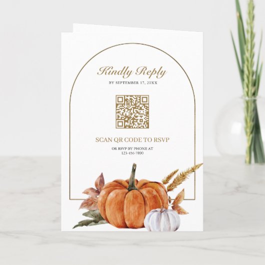 Rustic Boho Pumpkin Photo QR Code Wedding 招待状 (裏面)